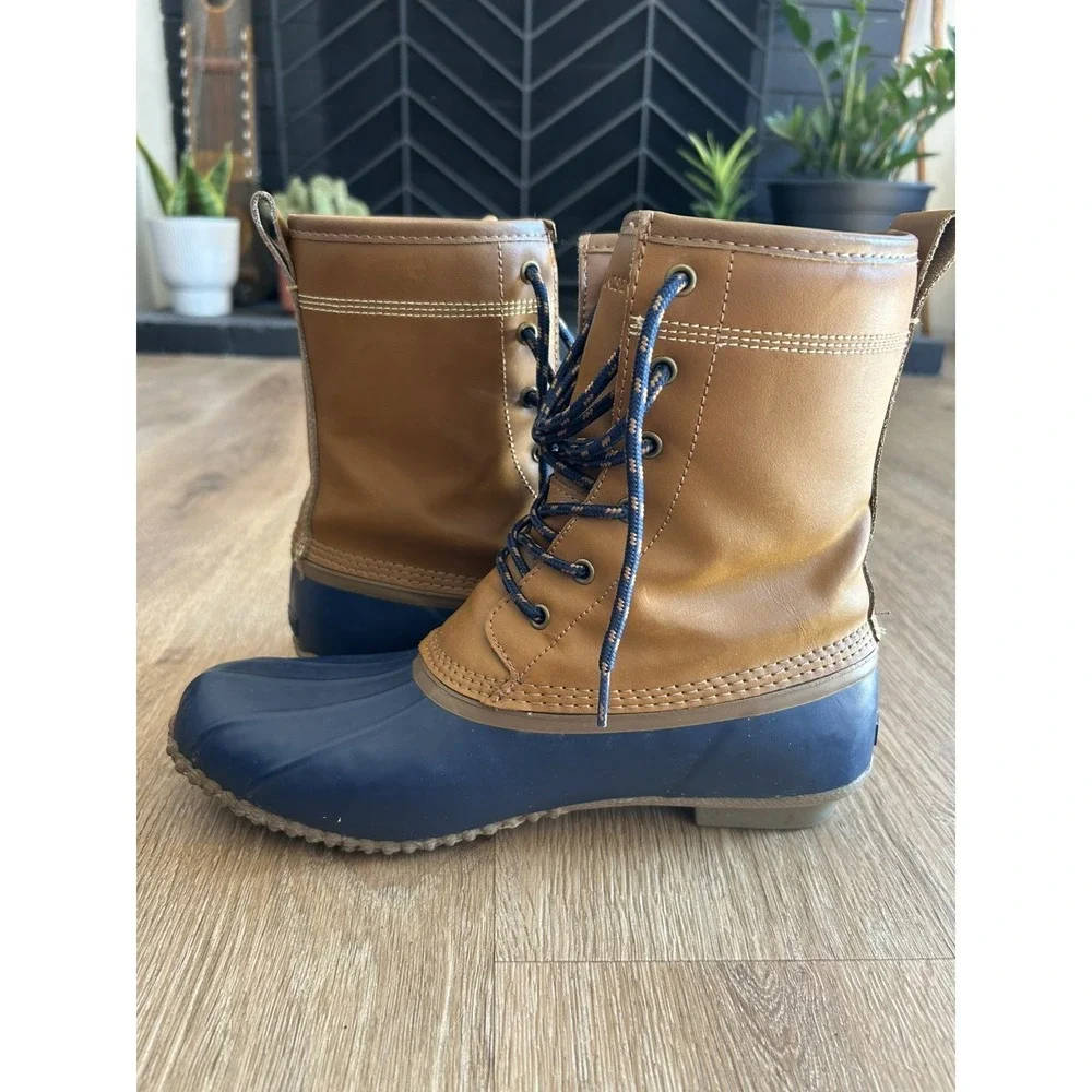 Lands' End Insulated Flannel Lined Duck Boots Brown Blue Size 9B